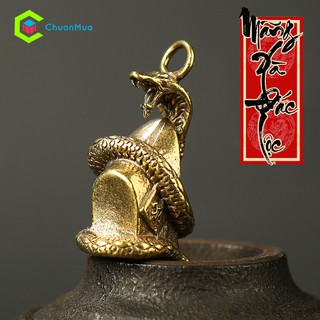 Móc Khóa Rắn Ôm Vàng Bằng Đồng Nguyên Chất Đúc Đặc ( Mãng Xã Đắc Lộc; Kích thước: 32x17mm )