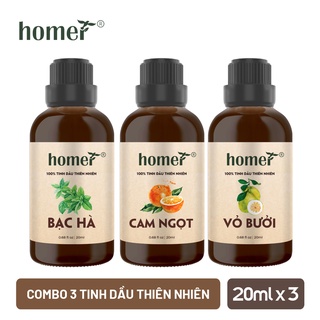 Combo 3 tinh dầu Bạc Hà + Cam Ngọt + Vỏ Bưởi Homer 20ml/chai