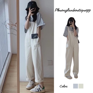 Yếm kaki  Set quần áo tay lỡ dáng suông dài phong cách Hàn Quốc Ulzzang màu pastel trendy dành cho nữ PHULA