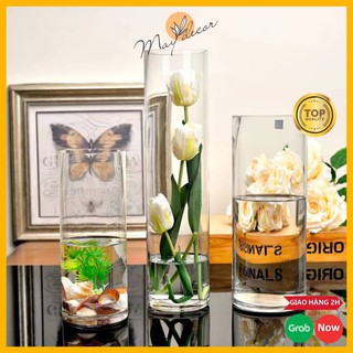 Lọ hoa thuỷ tinh hình trụ Maydecor bình hoa trang trí nhà cửa phong cách Việt Nam LH053