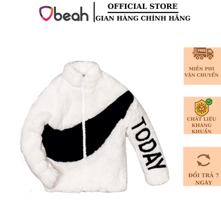Áo khoác trẻ em OBEAH chất liệu lông cừu ấm áp chữ được thêu tỉ mỉ sắc nét cho bé Fullsize 90 đến 150