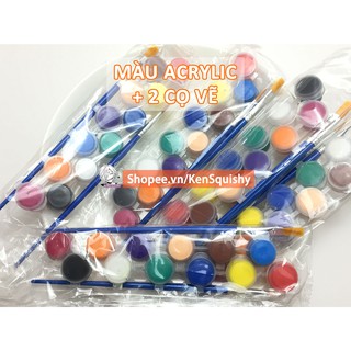 Bộ 12 Màu Nước Acrylic 3ML / 5ML Tặng Kèm 2 Cọ Vẽ Nguyên Liệu Làm Squishy Handmade