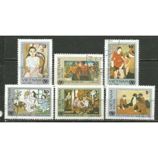 Tem sưu tập MS 455 Tem CTO Việt Nam Tranh nghệ thuật tạo hình Việt Nam 1984 ( 6 tem )