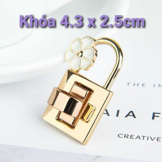Khóa kim loại cho túi ví mẫu ổ khóa hoa trắng