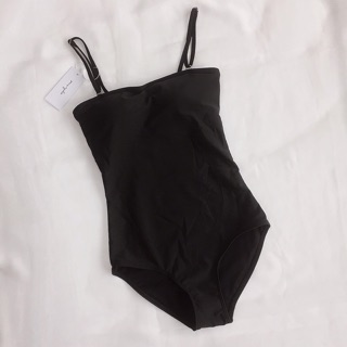 BIKINI Bộ đồi bơi nữ đi biển 1 mảnh liền trơn basic 2 dây đen