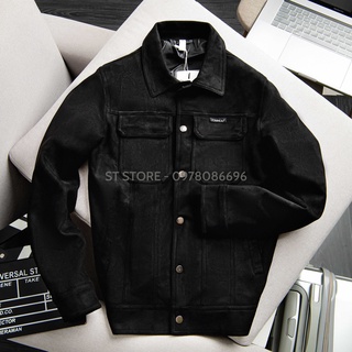 Áo khoác da lộn nam, Áo khoác nam đẹp mẫu cúc bấm năng động mùa thu đông ST STORE