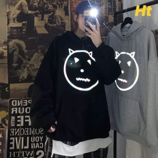 Áo hoodie nỉ mũ phản quang mặt quỷ