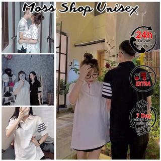 Áo polo nam nữ Thom 4 sọc tay hottrend MOSSSHOP - Áo phông cổ bẻ unisex 4 vạch tay hot cháy phố đình đám 2022