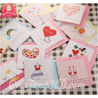 Combo 10 Thiệp Chúc Mừng Sinh Nhật, Giáng Sinh 7x7 Siêu Dễ Thương Có Bì Đựng