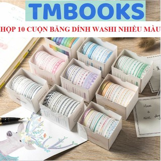 Set 10 cuộn băng dính washi nhiều màu sắc dùng trang trí scrapbook/album độc đáo