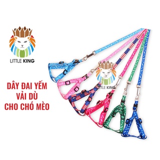 Dây dắt chó mèo kèm đai yếm vải mỏng bản 1cm cho chó mèo cỡ nhỏ Little King pet shop