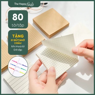 Giấy note vintage tập 80 tờ giấy nhớ kraft basic 2 màu be và trắng kẻ ngang, caro, trơn