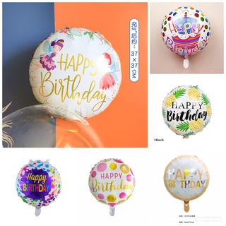 Bóng bay tráng nhôm hình tròn in chữ Happy birthday trang trí sinh nhật