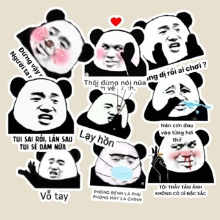 Sticker meme gấu trúc 30-50 cái ép lụa ảnh khác nhau sticker hình dễ thương