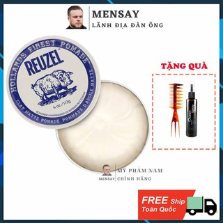 Sáp vuốt tóc Reuzel Clay Matte Pomade, Pomade Reuzel Clay Matte chính hãng Hà Lan, Pomade heo trắng xanh 113g