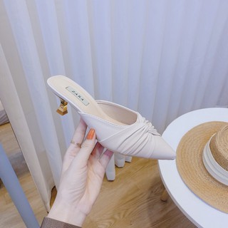 Dép sục nơ nữ mũi nhọn gót đũa 3 phân cực lên chân cực xinh