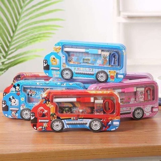 Hộp bút 2 ngăn hình ô tô cho bé kèm set dụng cụ học tập
