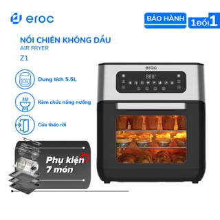 Nồi Chiên Không Dầu Kèm Chức Năng Nướng 10 Lít, Nút Bấm Cảm Ứng, Cửa Tháo Rời, Full Phụ Kiện Eroc V-Z1 Bảo Hành 12 Tháng