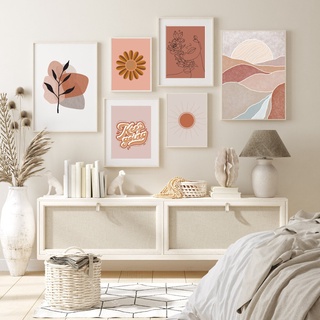 Set tranh nhiều bức decor trang trí nội thất có sẵn móc đinh treo tiện lợi Tone Terracota