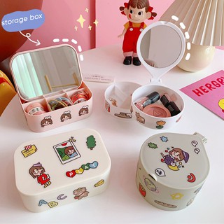 Hộp Đựng Trang Sức, Phụ Kiện Có Gương Hình Tròn và Chữ Nhật (trơn k sticker)