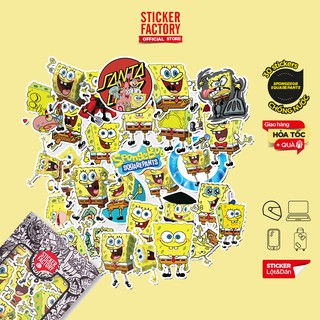 Hộp set 30 sticker decal hình dán nón bảo hiểm , laptop, xe máy, ô tô STICKER FACTORY - Spongebob