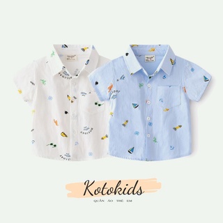 Áo sơmi bé trai WELLKIDS, áo bé trai có cổ họa tiết ngộ nghĩnh (TX2367)
