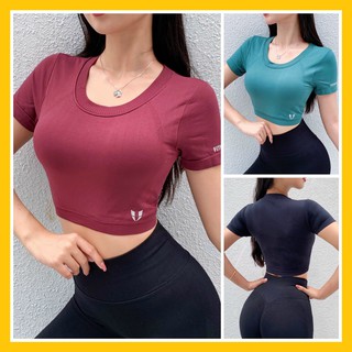 Áo Tập Gym Nữ [CROPTOP] Thể Thao Cộc Tay  Fitness Vải Dệt Có Mút [ĐỒ TẬP GYM NỮ]