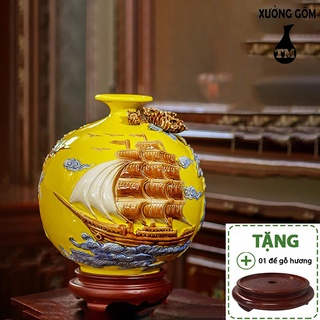 Bình Hút Tài Lộc Đắp Nổi Thuận Buồm Xuôi Gió Xưởng Gốm TM Bát Tràng + Tặng 01 Đế Kê