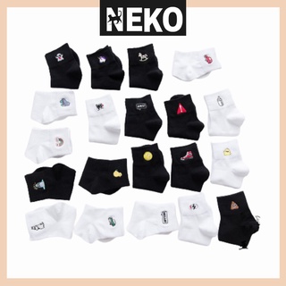 Vớ cao cổ trắng đen tất cổ cao họa tiết thêu nhiều mẫu unisex nam nữ NEKO