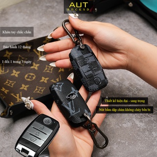 Bao da bảo vệ chìa khoá xe Kia Seltos Sonet 4 nút bấm LV khâu tay KMK4 CD