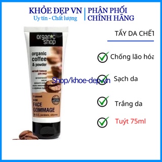 Tẩy da chết mặt Organic shop Organic coffee &amp; powder Nga – Tuýp 75ml