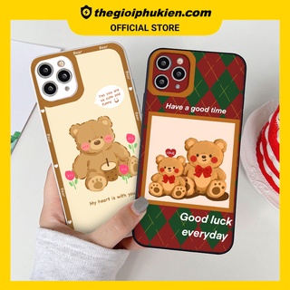 Ốp iphone - Ốp lưng iphone cạnh vuông viền camera Bear má hồng dành cho ip 6 đến 14promax - ng122