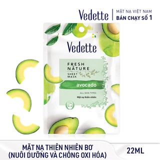 Mặt Nạ Giấy Thiên Nhiên Bơ 22ml VEDETTE - CHỐNG OXI HÓA &amp; CUNG CẤP DƯỠNG CHẤT - TPM036