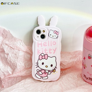 Ốp Điện Thoại Mềm Chống Sốc Đính Nơ Tai Thỏ / Mèo Hello Kitty 3D Cho iPhone 14 Plus 14 Pro Max 13 12 11 Pro Max