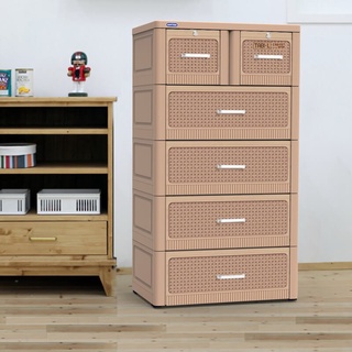[Hà Nội] Tủ nhựa Duy Tân Tabi-L 5 tầng 6 ngăn - màu nâu đan, màu kem vân gỗ
