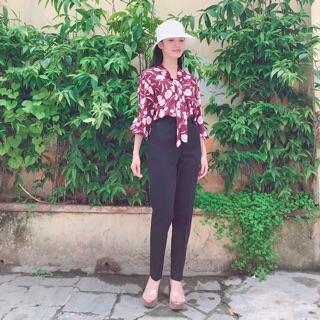 Quần dài công sở chất vải tuyết mưa lưng cao màu đen CRQ019