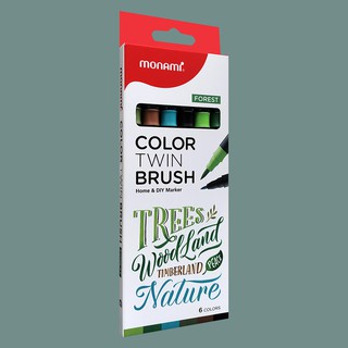 Bút Màu 2 đầu Monami Color Twin Brush Hộp 6 Màu - Màu FOREST (Thái Lan)