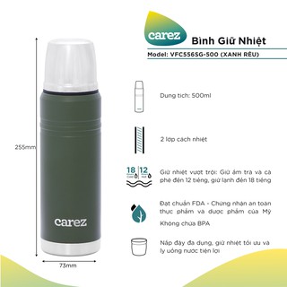 Bình giữ nhiệt CAREZ Back to Basic 500ML VFC556SG-500 màu xanh camo