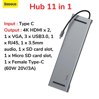 Hub Type C Baseus 11 in 1 cho Macbook Laptop, Cổng chuyển đổi Type C sang HDMI 4K Usb 3.0 VGA Card Reader RJ45 AUX 3.5mm
