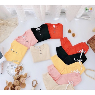 Đồ bộ dài tay len tăm 2 cúc bé trai bé gái Minky Mom quần áo trẻ em thu đông (QATE11)