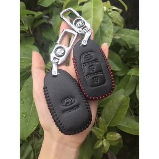 Bao da chìa khoá Hyundai Accent, Kona, Santafe kèm móc khoá logo Hyundai