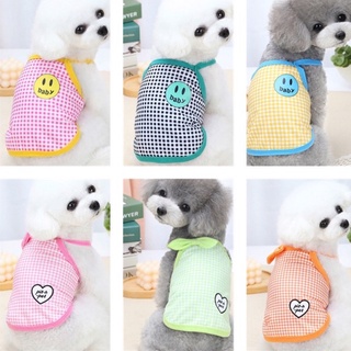 Quần áo thú cưng - Áo 2 dây caro trái tim và mặt cười cute cho chó mèo