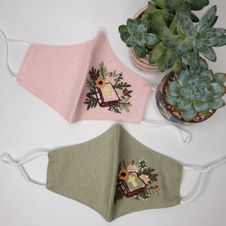 Khẩu trang thêu tay vải linen dành cho chiên ngoan đạo JL269