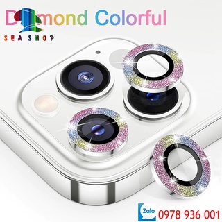 Mắt bảo vệ Camera vân Nhũ cho iPhone 13 Mini, 13, 13 Pro Max -Chất liệu TITAN-Không gây yếu sóng-Kính cường lực full màn