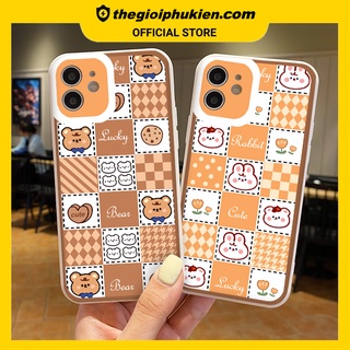 Ốp iphone - Ốp lưng iphone cạnh vuông viền camera bear rabbit dành cho ip 6 đến 14promax - G51