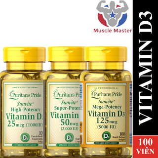 Viên Bổ Sung Vitamin D3 Tăng Hệ Miễn Dịch Puritan's Pride Vitamin D3 100 Viên