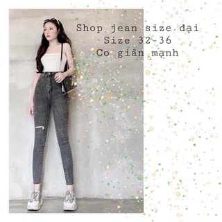 [Bigsize 32-36] Quần Jean Skinny Xám Rách Đùi, Lưng Cao Qua Rốn, Co Giãn Mạnh