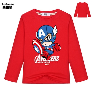 MARVEL NEW Áo Thun Dài Tay In Hình Captain America Cho Bé Trai
