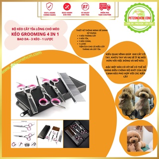 Bộ kéo cắt tỉa lông cho chó mèo 4 in 1 ️ FREESHIP️ bộ Grooming với 3 kéo và 1 lược inox - PetZoneHCM
