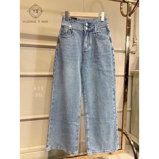 Quần bò suông xanh trơn 2 khuy 2021